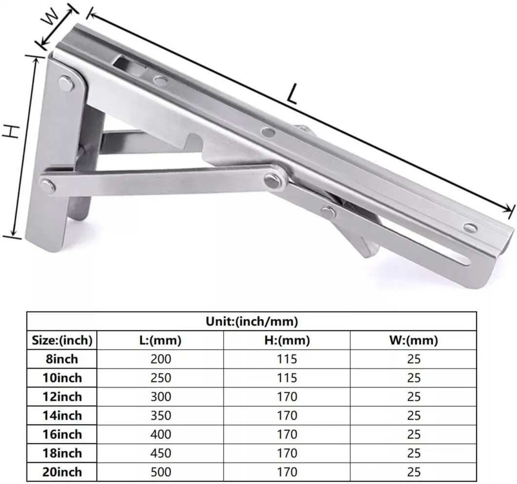 8in 10 12 Inch Stainless Steel Adjustable Angle Wood Table Corner Metal Wall Mount Floating L Folding Shelf Bracket