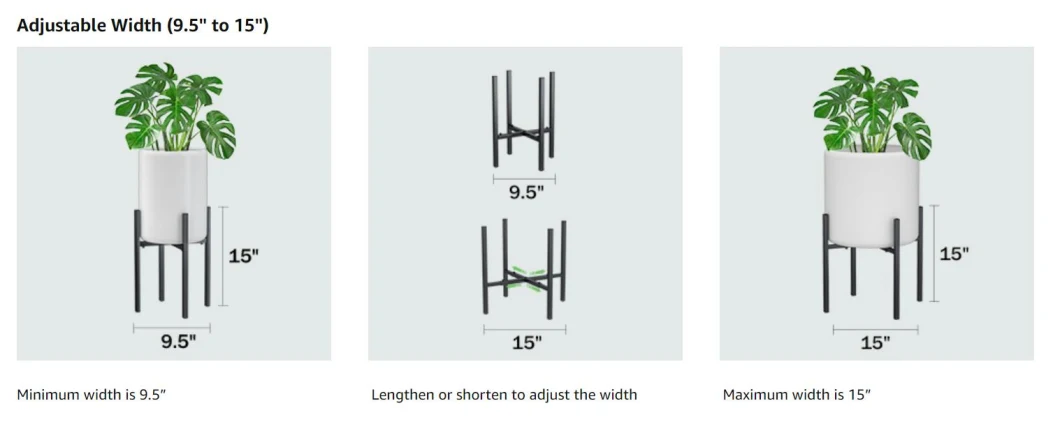 Adjustable Metal Plant Stand 9.5 to 15 Inches MID Century Modern Plant Stand 15 Inches Indoor &amp; Outdoor Plant Stand