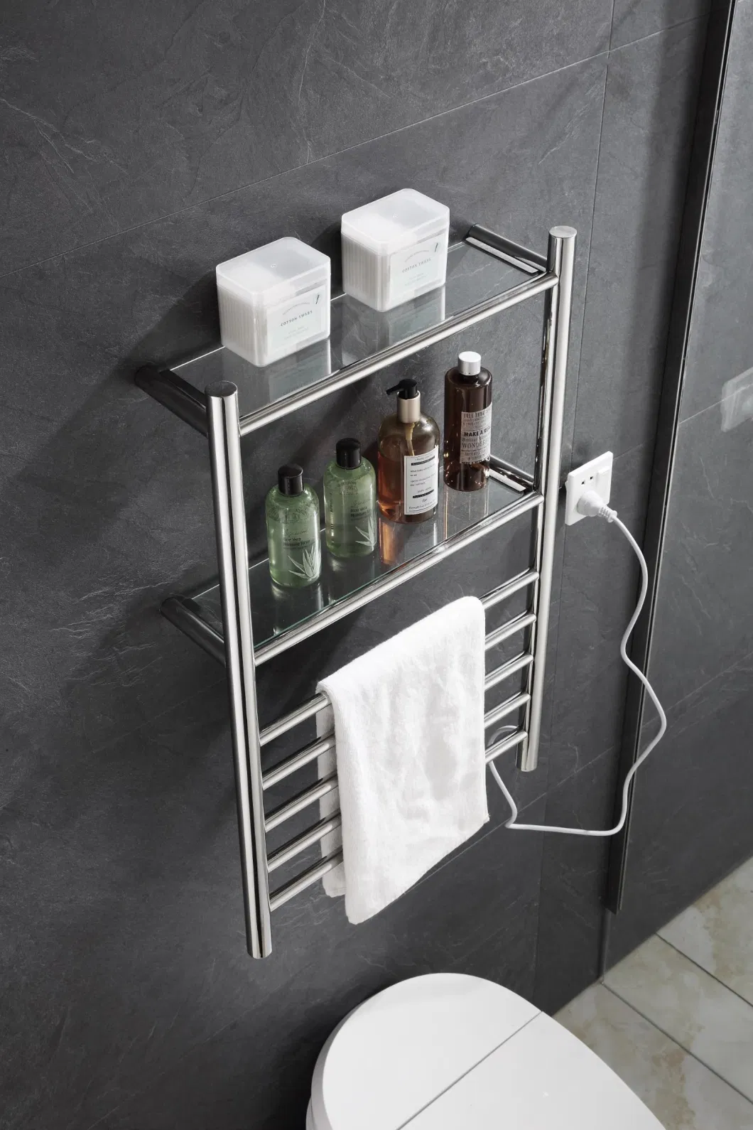 Stainless Steel 304 Towel Warmer Electric Towel Rack with Round Double Shelf for Bathroom Drying