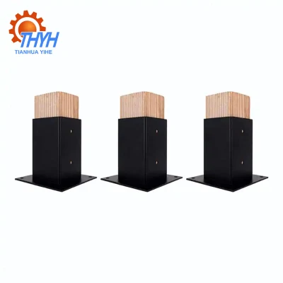 Custom OEM 3 Arm Black Pergola Corner Brace Hardware Pole Holder Bracket for 4X4′′ 6X6′′ Wood Posts